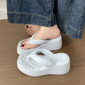 2026 new fashionable diamond shaped flip flops for women with EVA anti slip thick sole, popular casual beach flip flops.