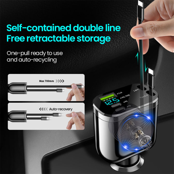 Elough%20Retractable%20Car%20Charger%205%20in%201%20Fast%20Charging%20Car%20Charger%20Retractable%20Cable%202%20type%20c%20Ports%20Car%20Charger%20Adapter%20Compatible%20-%20Image%204