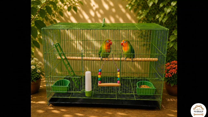 Premium Coloring Rectangular Flight Bird Cage for Lovebirds, Budgies, and Finches – Complete Setup with Swing, Ladder, Wood Perch, Feeding Cups, and Removable Bottom Tray