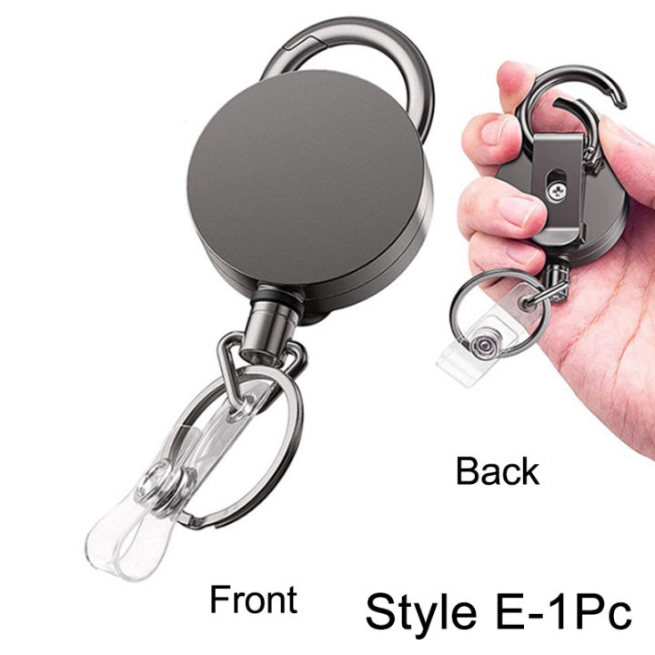 Metal Card Key Ring Clip Retractable Pull Key Ring Chain Reel ...