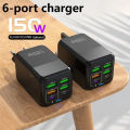 150W 6 Ports USB Charger PD Fast Charging Charger Wall Adapter EU/US/UK Plug Charger Quick Charge 3.0 Multi Ports Power Adapter.