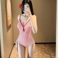 Women One Piece Swimwear Style Cute Checkered Open Back Bathing Suit Sweet Simple Swimsuit Summer Beachwear Swimsuit Dress.