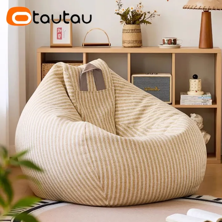 OTAUTAU Quality 100% Cotton Linen Bean Bag Cover DD104【No Filler Inside ...