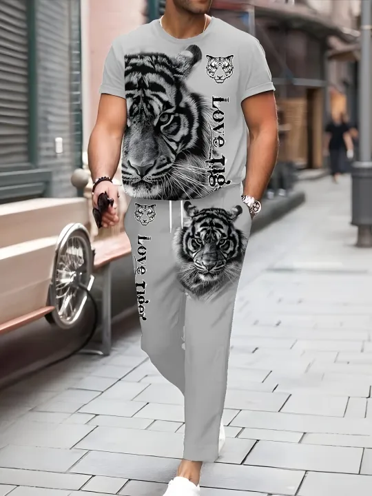 Trendy%20new%20summer%20men's%20animal%20lion%20print%20breathable%20round%20neck%20T-shirt%20pants%20set%20outdoor%20high%20street%20two-piece%20set%20-%20Image%203