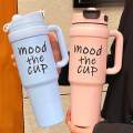 Bingba Mood Cup 1000ml+ Insulated Water Bottle with Handle & Straw | Leakproof Thermal Travel Mug | Hot & Cold Drink Cup. 