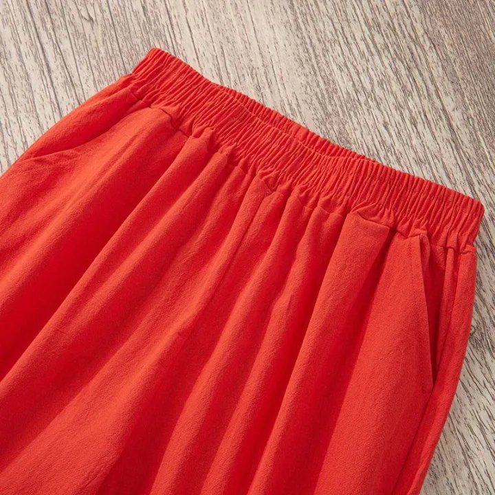 Women%20Summer%20Casual%20Loose%20Harem%20Elastic%20Waist%20Cotton%20Linen%20Pants%20Ninth%20Trousers%20-%20Image%204