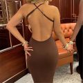 European and American women's summer strappy sexy buttocks tight solid color dress. 