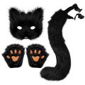 Fluffy Fur Fox Half Face Mask Foxes Tail Cat Paws Gloves and Wolf Therian Mask Set Halloween Cosplay Costume Accessories Party. 