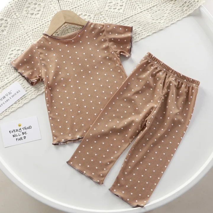 Korean%20version%20of%20summer%20girls%20short-sleeved%20suit%20comfortable%20air%20conditioning%20suit%20baby%20girl%20ice%20silk%20polka%20dot%20home%20clothes%20-%20Image%204