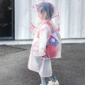 Fashion Children Transparent Eva Plastic Girls Boys Raincoat Travel Waterproof Rainwear Kids Can Hold Backpack Rain Coat.