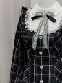 Japanese Kakaii Sweet Lace Patchwork Plaid Dress Women Fairy Grunge Ruffled Long Sleeve Dresses Y2k Aesthetic JK Lolita Vestidos.