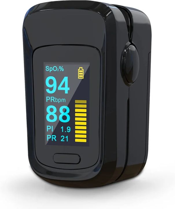 MomMed M170 Digital Pulse Oximeter for Finger Oxygen Measuring Device, Fingertip Oximeter Measures Oxygen Saturation SpO2, Pulse Frequency, Oximeter with OLED Display and Alarm Function Black