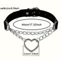 Personalized Fashion Punk Hip-Hop Gothic Peach Heart Shaped Chain Collar Necklace Trend Leather Love Heart Collar.