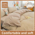 100% Cotton Duvet Cover Set,Bedding Set With Plaid Stripe,Skin Friendly Breathable,1 Duvet Cover,2 Pillowcase,Japan Simple Style.
