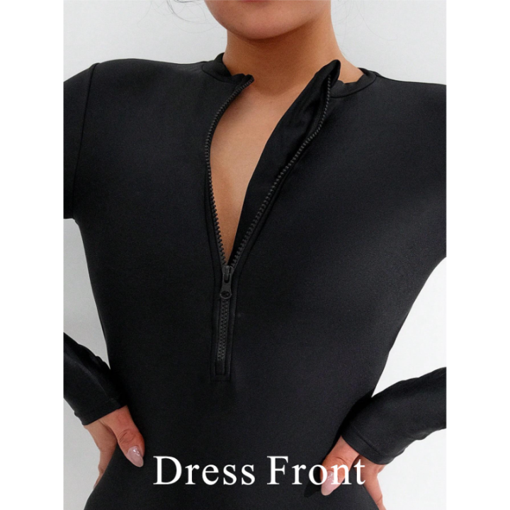 2025%20Summer%20Women%20Solid%20Color%20Long%20Sleeve%20Conservative%20One%20Piece%20Swimsuit%20Chest%20Front%20Zipper%20Black%20Swimwear%20Beach%20Surf%20Outfit%20-%20Image%203