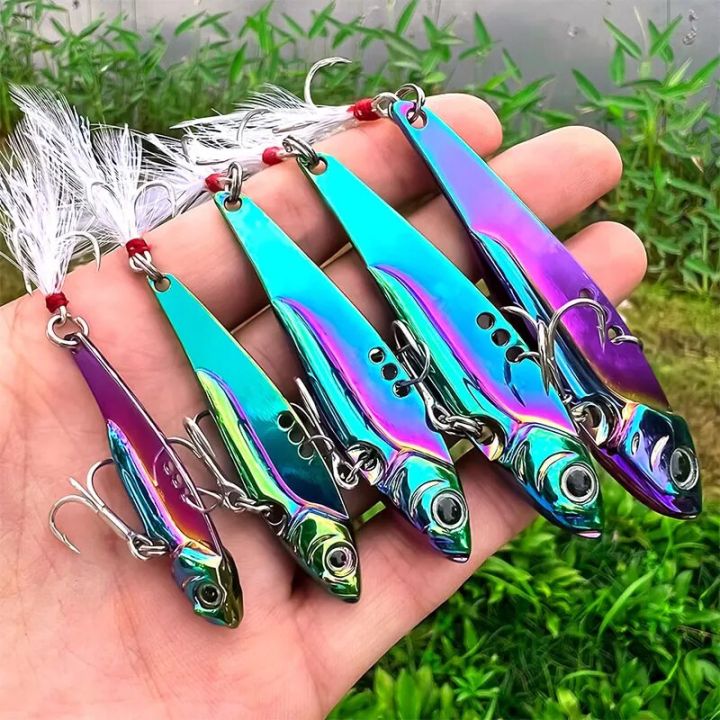 Metal VIB All Water Layer Long Throw 20g Colorful Vibration Sequin Artificial 3D Eyes Trible Hook For Bass Fishing Tackles