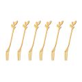 6Pcs Creative Stainless Steel Gold Flatware Fruit Fork Dinnerware Appetizer Snack Dessert Fork Kitchen Tableware Leaf Shape. 