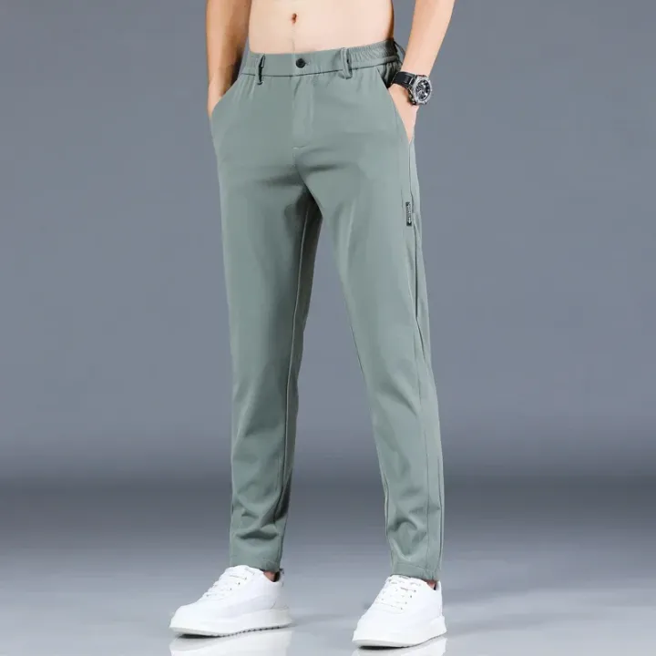 2024%20Summer%20New%20Thin%20Ice%20Silk%20Stretch%20Men's%20Pants%20Casual%20Elastic%20Waist%20Smooth%20Trouser%20Pants%20Male%20Brand%20Clothing%205%20Colour%20-%20Image%204