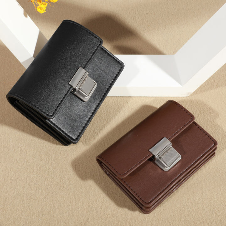 PU Leather Wallets for Women Short Purses Female Plaid Purses Card Holder Wallet Fashion Woman Metal Buckle Wallet Clutch Bag