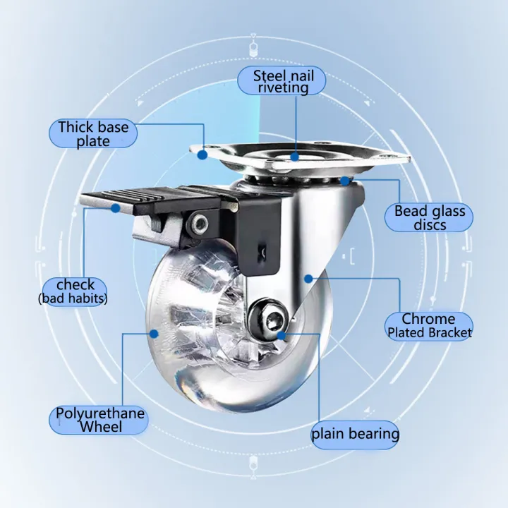 4PCS%202%20Inch%20Heavy%20Duty%20Furniture%20Caster%20Soft%20%20Universal%20Wheel%20Swivel%20Caster%20Mute%20Trolley%20Wheel%20With/Without%20Brake%20-%20Image%206
