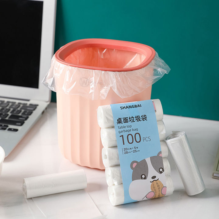 5Roll 100Pcs Mini Garbage Bag Household Thickened Small Desktop Garbage Can Garbage Bags Disposable Trash Bags Kitchen Tools