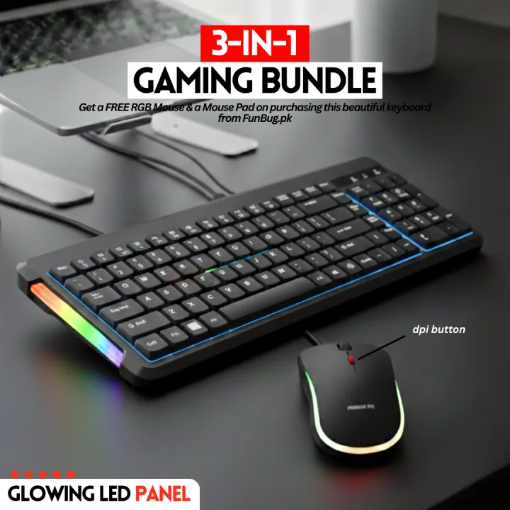 FunBug%20Waterproof%20Gaming%20Keyboard%20and%20Mouse%20Combo%20with%20RGB%20Side%20LED%20Panel%20-%20Mechanical%20Feeling%20Wired%20Keyboard%20&%202400%20DPI%20Mouse%20with%20FREE%20Mouse%20Pad%20for%20Pubg%20Mobile,%20Laptop,%20PC%20Computer%20-%203%20in%201%20Gaming%20Bundle%20-Black,%20White,%20Green%20-%20Image%203