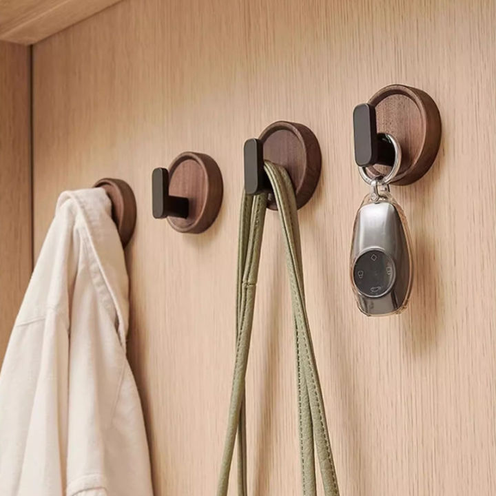 Walnut Wood Wall Hook Punch-free Bathroom Robe Coat Towels Key Hanger Holder Hanging Hook Kitchen Organizer Hardware Accessories