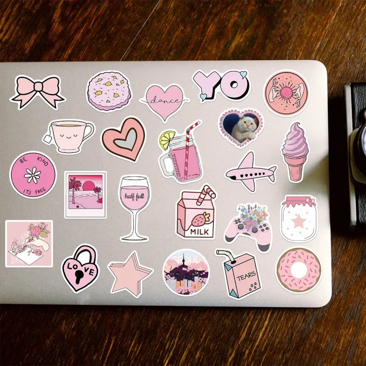 25 /50 pink theme aesthetic stickers for girls laptop ,phone cover ...