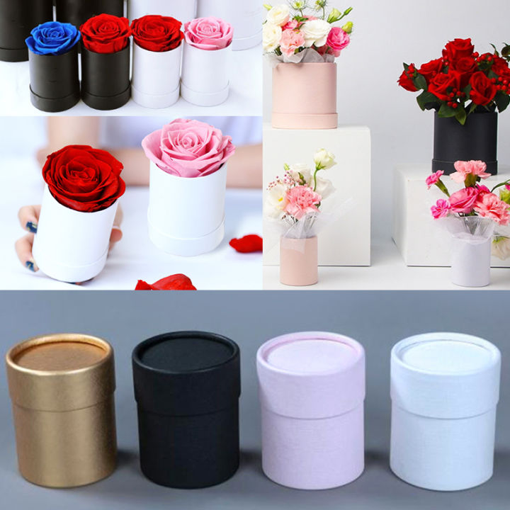 Mini Flower Bucket Round Hug Bucket Gift Box Bouquet Packaging Cylindrical Flower Box DIY Wedding Valentines Day Gift 6.5*7.5CM