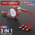 Accessories USB charger cable 3.1A fast charge android/ type C 3 in 1 charger cable one-for-three USB retractable data cable up to m + L + C Kotak penyimpanan Kabel USB has storage function, say goodbye to k05e winding. 