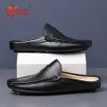YRZL Loafers Summer Slip on Half Shoes for Men Leather Slippers Casual Breathable Comfy Loafers Moccasins Brown Black Beige. 