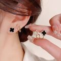 Elegant & Cute Black Four-Leaf Flower Stud Earrings for Women – Stylish & Lightweight, Perfect Accessory for Daily Wear, Special Occasions, and Party Looks – Fashionable Gift Idea for Ladies. 