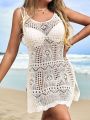 Hollow Out Swimsuit Cover up Side Opening Dress Bikini Not Included. 