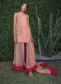 four piece designer ready to wear dress with stitched full net sleeves (medium). 