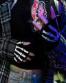 New Punk Gloves Unisex Halloween Skeleton Skull Half Finger Gloves Glow In The Dark Fingerless Stretch Knitted Winter Mittens.