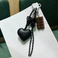 PU Leather Love Heart Bow Keychain Handmade Woven Rope Keyring Y2k Bag Chocolate Pendant Sports Hanging Accessories.