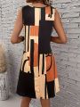 Spring&Summer Women's Geometric Pattern Sleeveless Dress For Summer Vacation,dresses for women summer,Women Bohemia Midi Dresses.