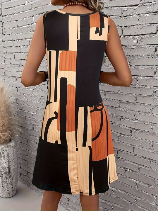 Spring&Summer%20Women's%20Geometric%20Pattern%20Sleeveless%20Dress%20For%20Summer%20Vacation,dresses%20for%20women%20summer%EF%BC%8CWomen%20Bohemia%20Midi%20Dresses%20-%20Image%202