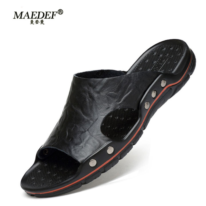 MAEDEF Summer 2024 New Men Slippers Soft PU Outdoor Slides High Quality Comfortable Lightweight Beach Shoes Outdoor Man Sandal