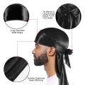 Men's Silk Durag Shower cap Bandana Silky Du Rag Doo Rag Long Tail Waves Cap.