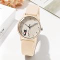 Ladies watch, jelly color scheme cute kitten schoolgirl silicone strap quartz watch.