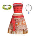 Girl Vaiana Fantasy Children Summer Carnival Tassel Dress Clothing Set Kids Princess Party Elegant Dress Christmas Moana Costume. 