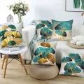 1pc ginkgo leaf Teal Gold Pillow Cushion Cover Square Soft Polyester Plant Leaves Ginkgo Biloba Throw Pillowcase. 
