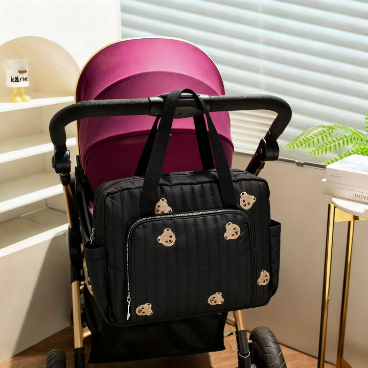 Universal Stroller Hanging Organizer Bag  Large Capacity  Cute Embroidery Diaper Bag & Mommy Tote for Travel Pram Accessories