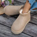Women's winter casual solid color basic plush ankle boots Warm and windproof slip-on boots Comfortable and non-slip EVA outsole.