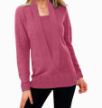 2024 new knitted pure color deep V-neck long-sleeved fake two-piece sweater women's jacket. 