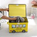 Non-Woven Cartoon School Bus Storage Box Car Pattern Toy Storage Box Dormitory. 