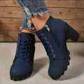 Women's Ankle Boots, Fashionable Versatile Chunky Heel Side Zipper Shortie, New 2025 Seasonal Shoes for All Seasons Gift Idea Cute Travel Style Classic Elegant Comfort Breathability Lightweight Trendsetter Plus Size. 