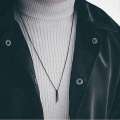 Fashion frill Men's & Girl's Jewellery 3D Cuboid vertical Bar/Stick Stainless steel Black Silver Golden Locket pendants Necklace. 