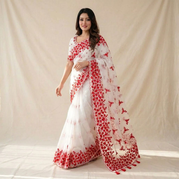 New Designer Hand Print Half Silk Saree for women